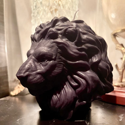Lion Head Sculptural Black Candle