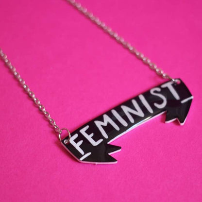 Black and White Feminist Handmade Necklace