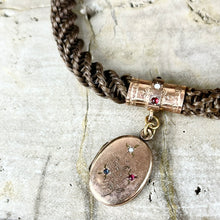 Load image into Gallery viewer, Victorian Mourning Gold Filled Seed Pearl Opal Garnet Locket Hairwork Watchfob
