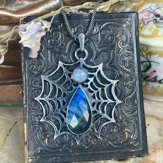 Sterling Widows Web Labradorite & Moonstone Necklace