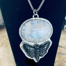 Load image into Gallery viewer, { Fable } Sterling Moonstone &amp; Carved Horn Death Head Moth Necklace
