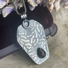 Load image into Gallery viewer, { Lorna } Green &amp; Gold Labradorite &amp; Sterling Bats Coffin Necklace

