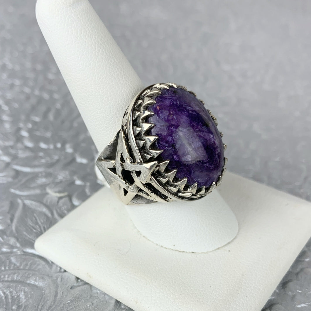 Sterling Charoite Star Ring