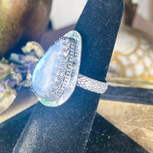 Load image into Gallery viewer, { Nathara } Teardrop Rainbow Moonstone Snakeskin Sterling Ring
