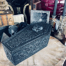 Load image into Gallery viewer, Black Skull Floral Coffin Box
