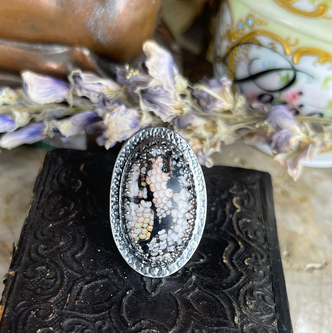 Sterling Snake Skin Agate Ring Oval