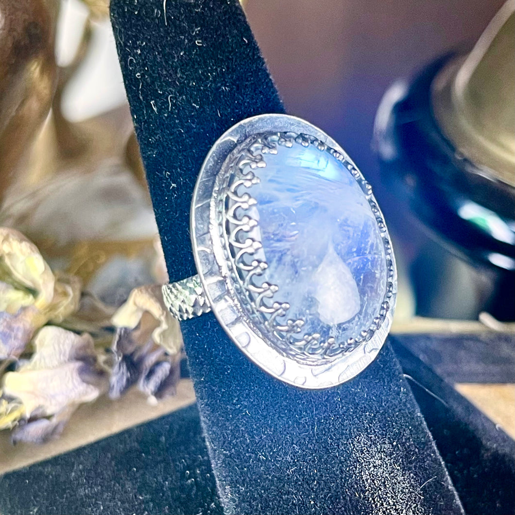 { Nathara } Oval Rainbow Moonstone Snakeskin Sterling Ring