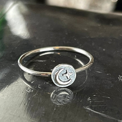 Sterling Silver Crescent Moon & Star Ring