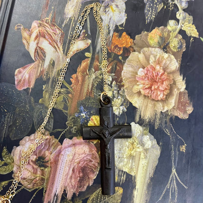 Victorian Gutta Percha Cross GF Necklace