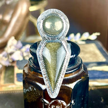 Load image into Gallery viewer, { Athena } Deco Style Gold Obsidian &amp; Pyrite Ring
