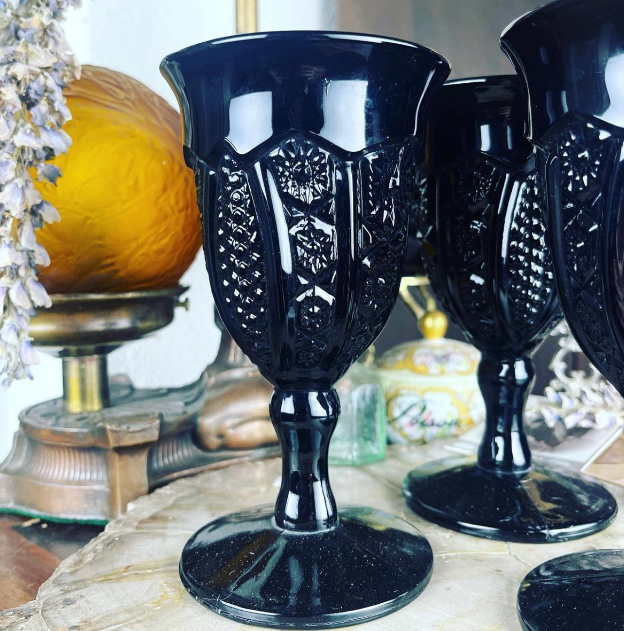 Vintage Black Amethyst Goblets