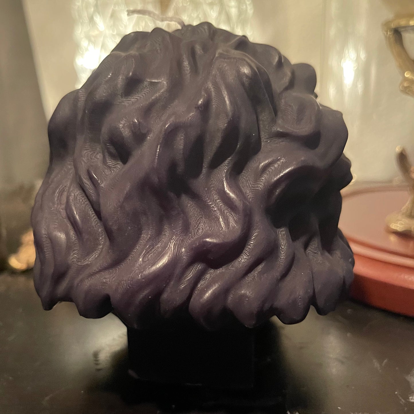Lion Head Sculptural Black Candle
