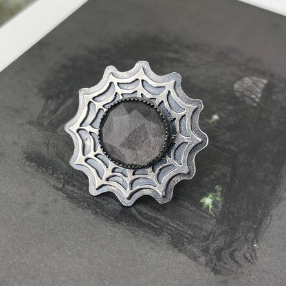 Widows Web Silver Sheen Obsidian Sterling Ring