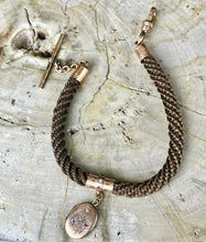 Load image into Gallery viewer, Victorian Mourning Gold Filled Seed Pearl Opal Garnet Locket Hairwork Watchfob
