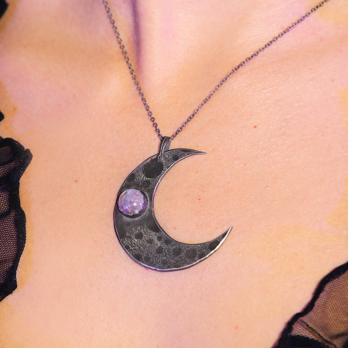 Moonstone Crescent Moon Sterling Amulet Necklace MADE TO ORDER