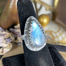 Load image into Gallery viewer, { Nathara } Teardrop Rainbow Moonstone Snakeskin Sterling Ring
