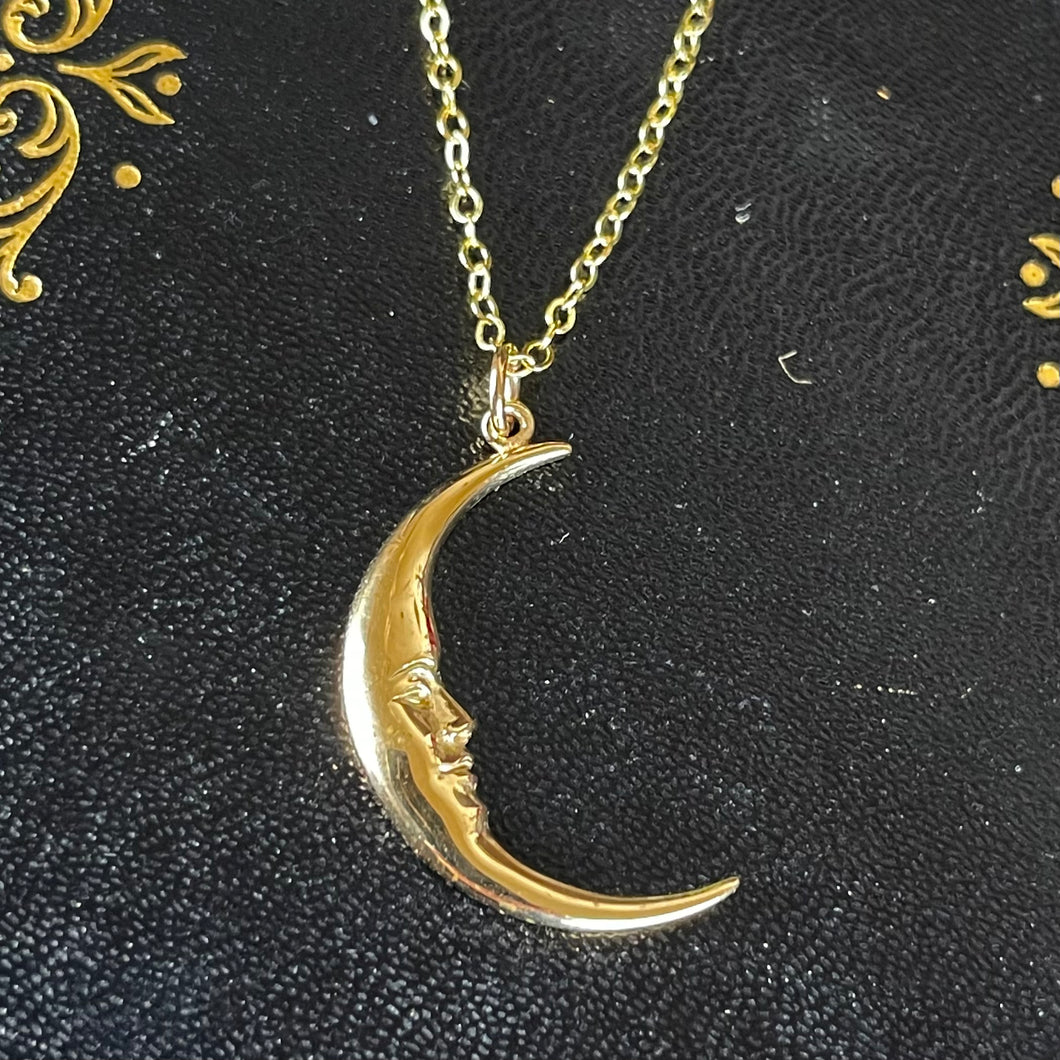 Bronze Crescent Moon Face Necklace