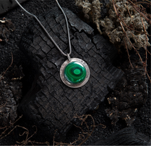 Load image into Gallery viewer, Malachite Full Moon Sterling Amulet Necklace
