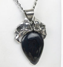 Load image into Gallery viewer, Sterling Double Saber Skulls Psilomelane Merlinite Necklace
