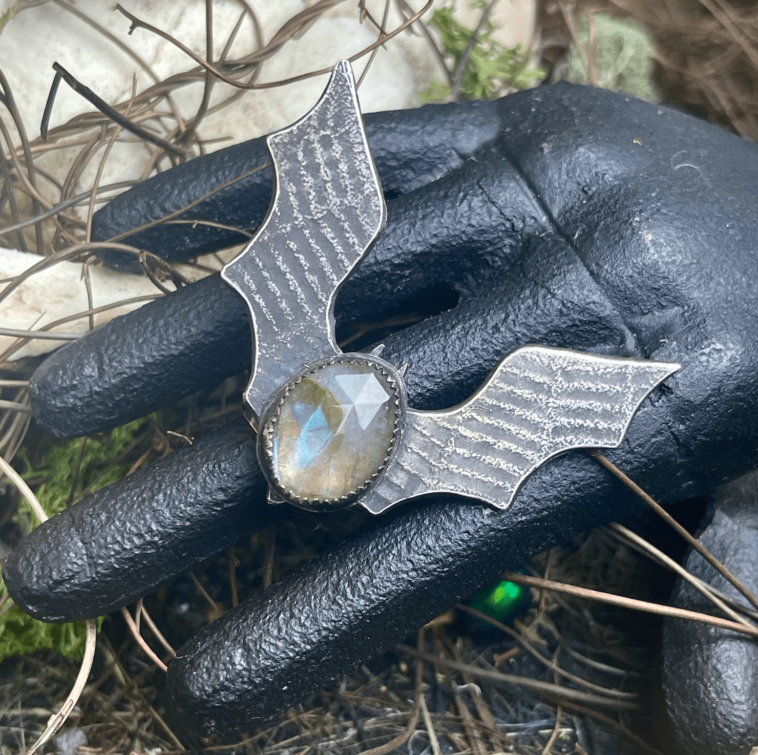 SAMPLE Bat Wing Labradorite Sterling Ring - Loved To Death
