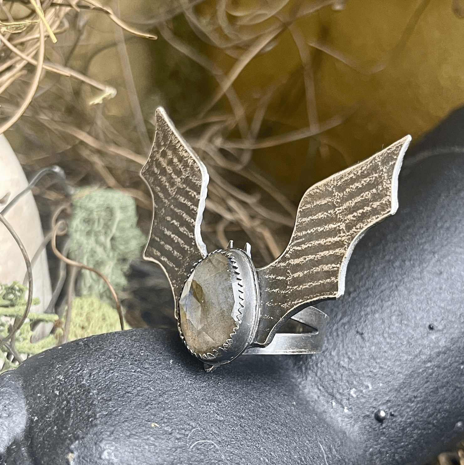 SAMPLE Bat Wing Labradorite Sterling Ring - Loved To Death
