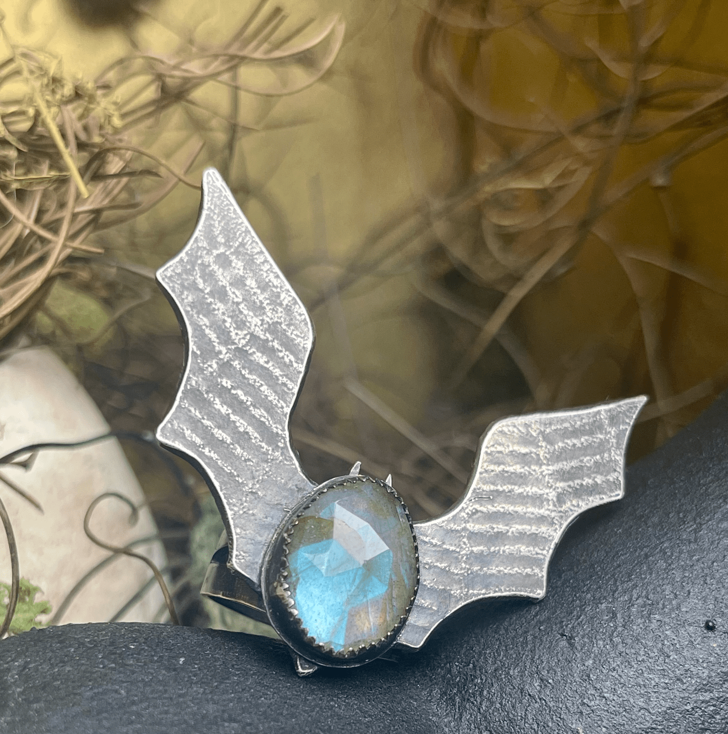 SAMPLE Bat Wing Labradorite Sterling Ring - Loved To Death