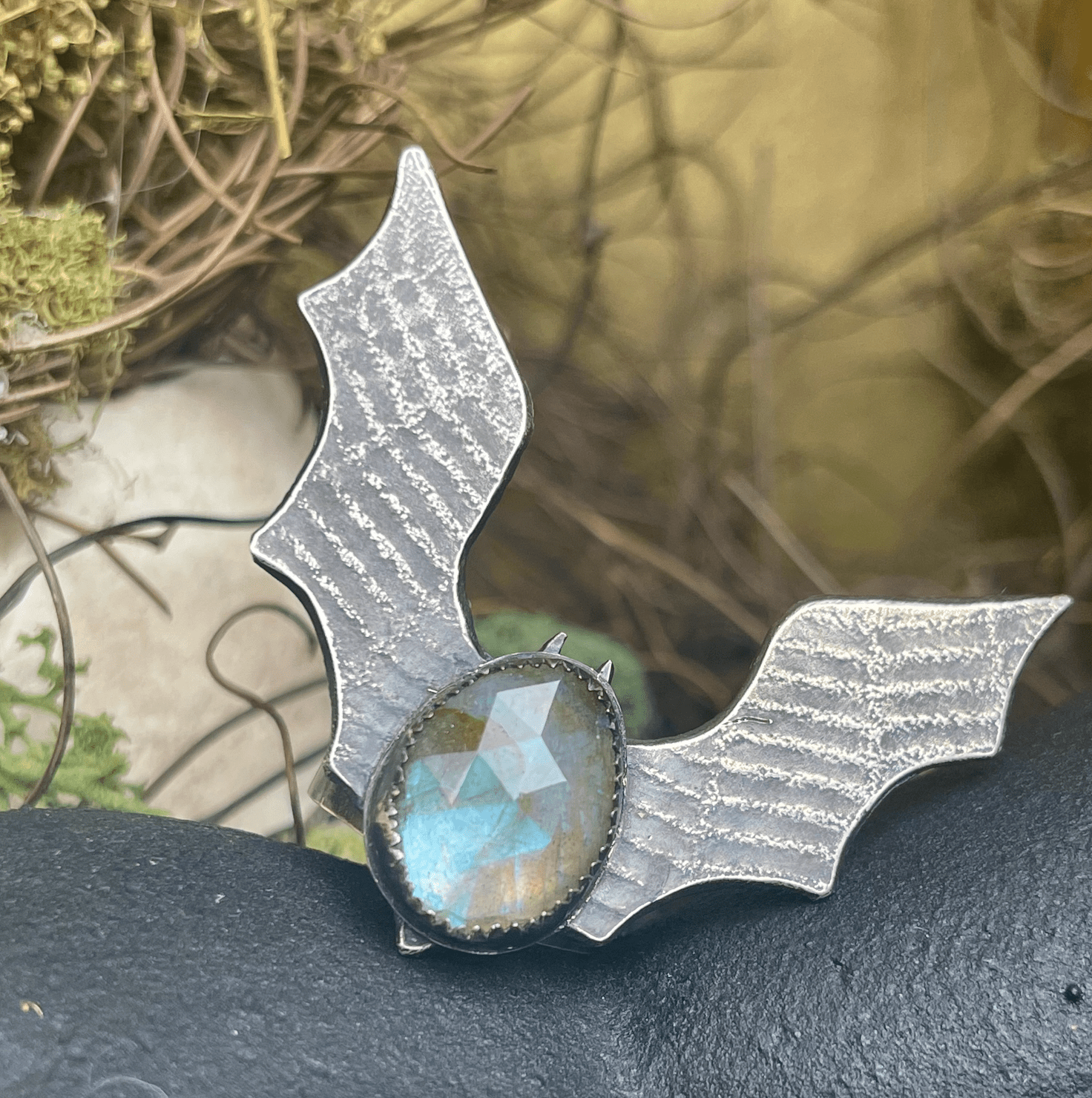 SAMPLE Bat Wing Labradorite Sterling Ring - Loved To Death